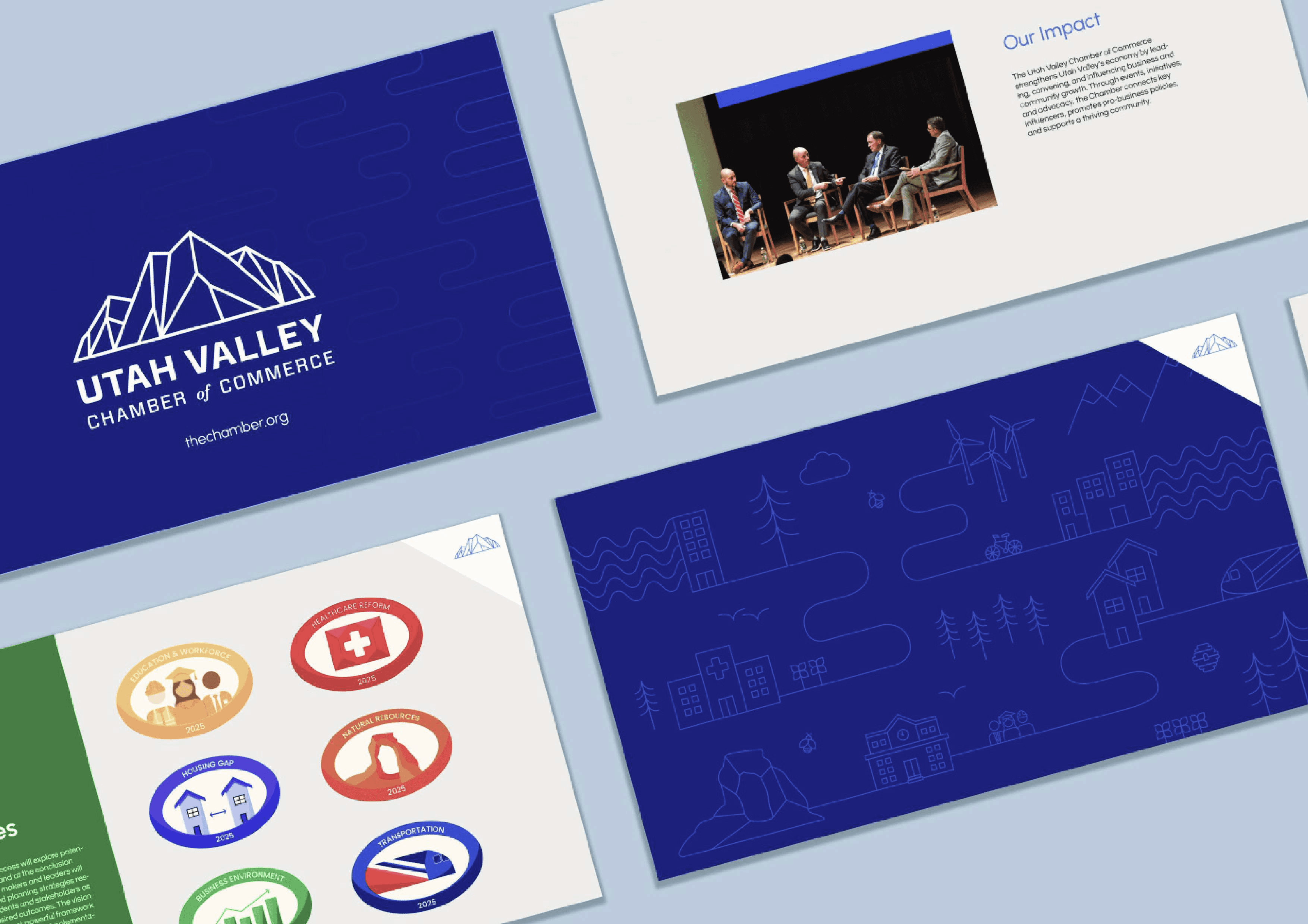 Blue and white presentation for Utah Valley Chamber of Commerce.