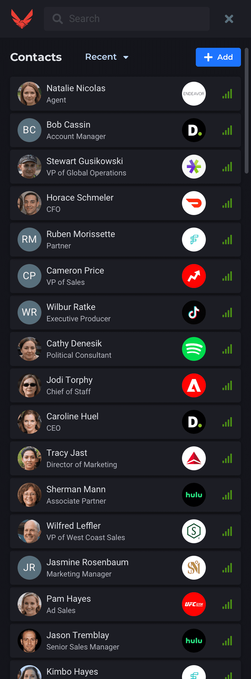 Ravyn Chrome extension client list