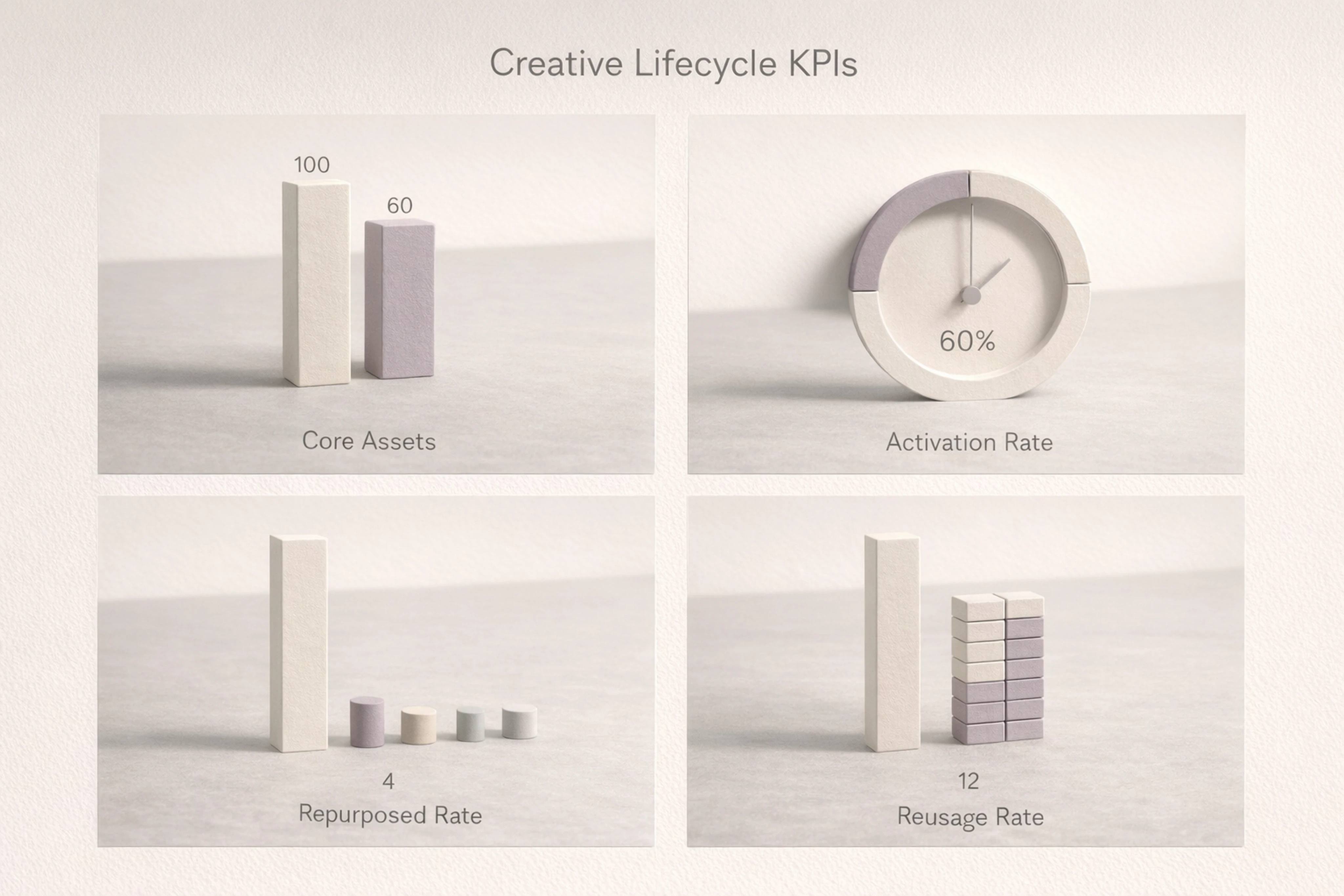 Dashboard infographic showing core assets uploaded, activated, and reuse KPIs