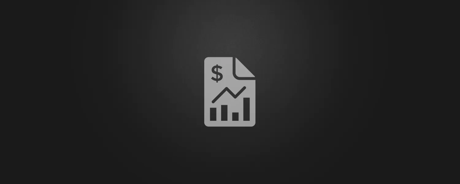 Financial report icon with bar graph and dollar symbol in silver gray on dark background. Represents Lucas Ostrowski's advanced analytics platform for automated business intelligence and data-driven decision making.