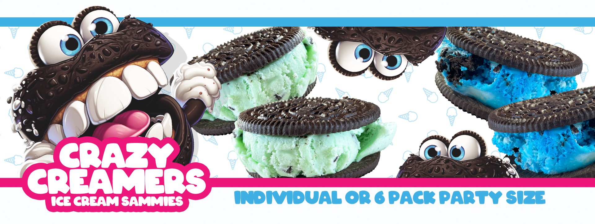 North End Pizza Crazy Creamers giant ice cream sandwiches available in Virginia Beach, sold individually or in party packs for dessert lovers and catering events