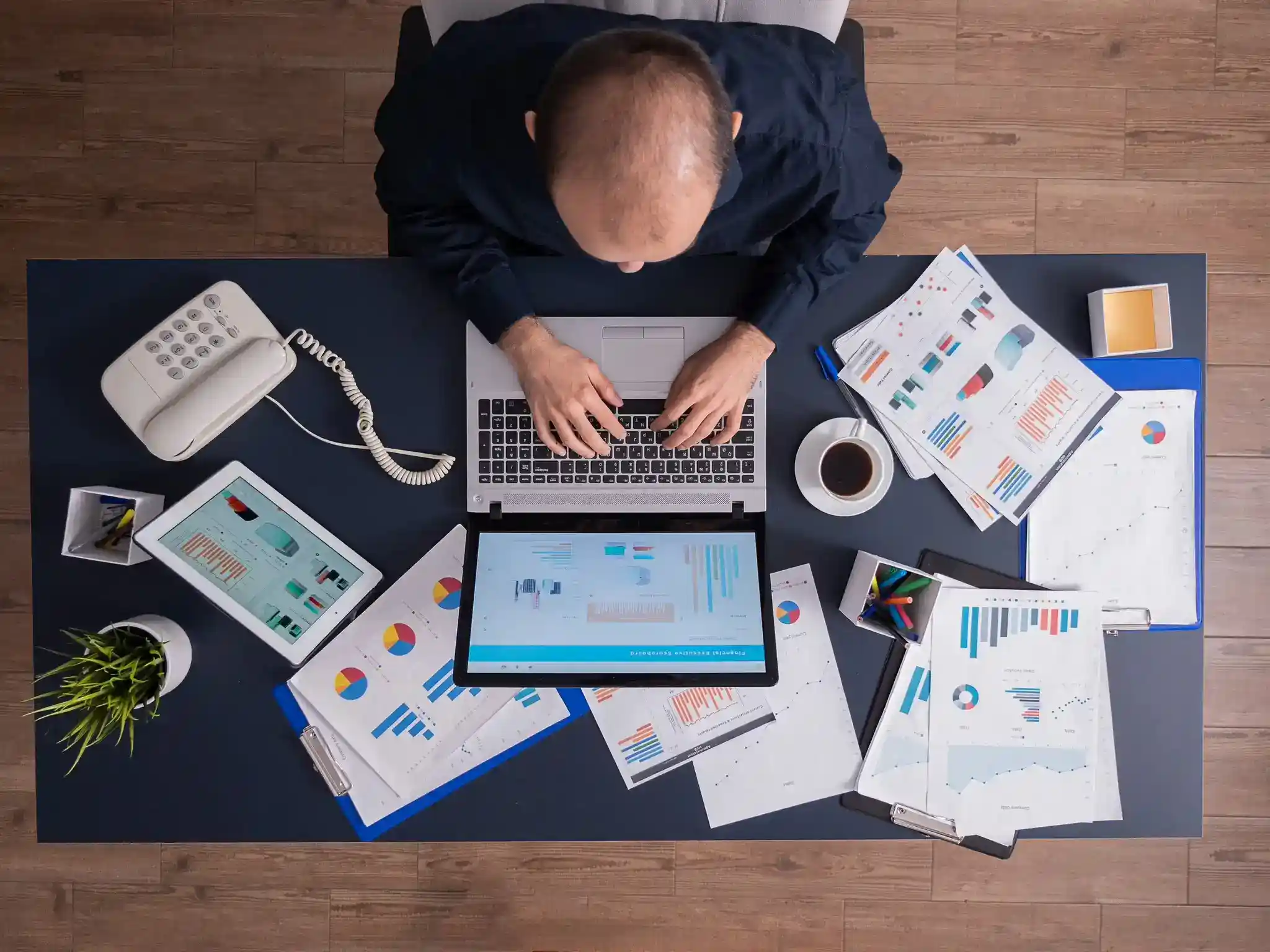 Top view business analytics workspace