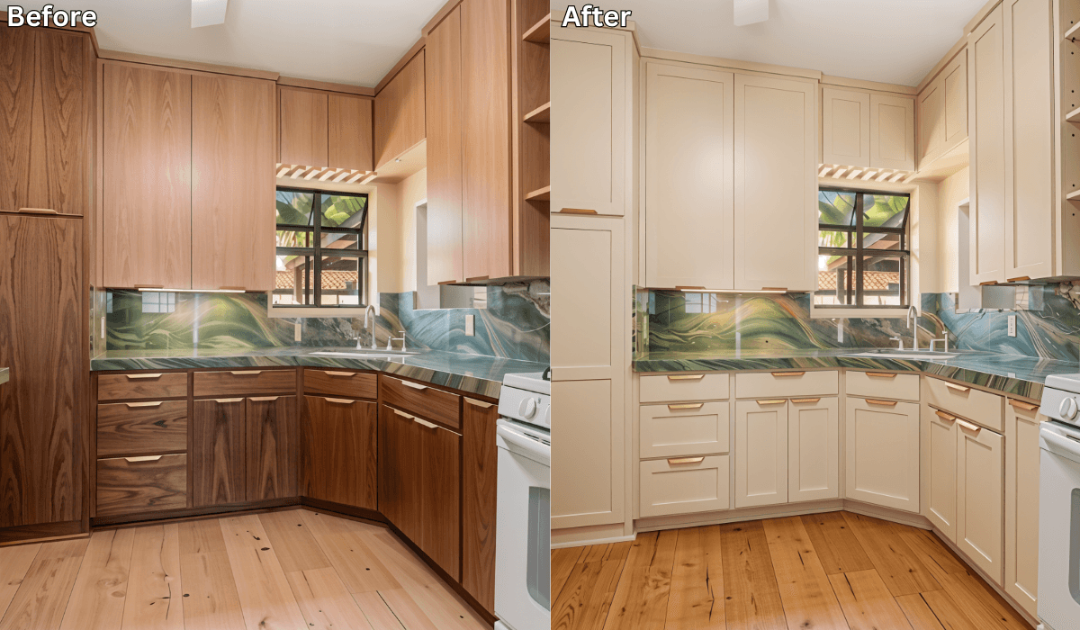 What Color Cabinets Go With Green Countertops? AI Shows 3 Options