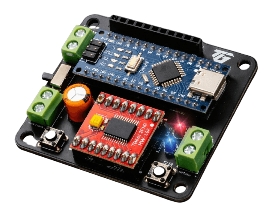 Blueprint 01 PCB transparent view – Arduino Nano mount, TB6612FNG, power traces