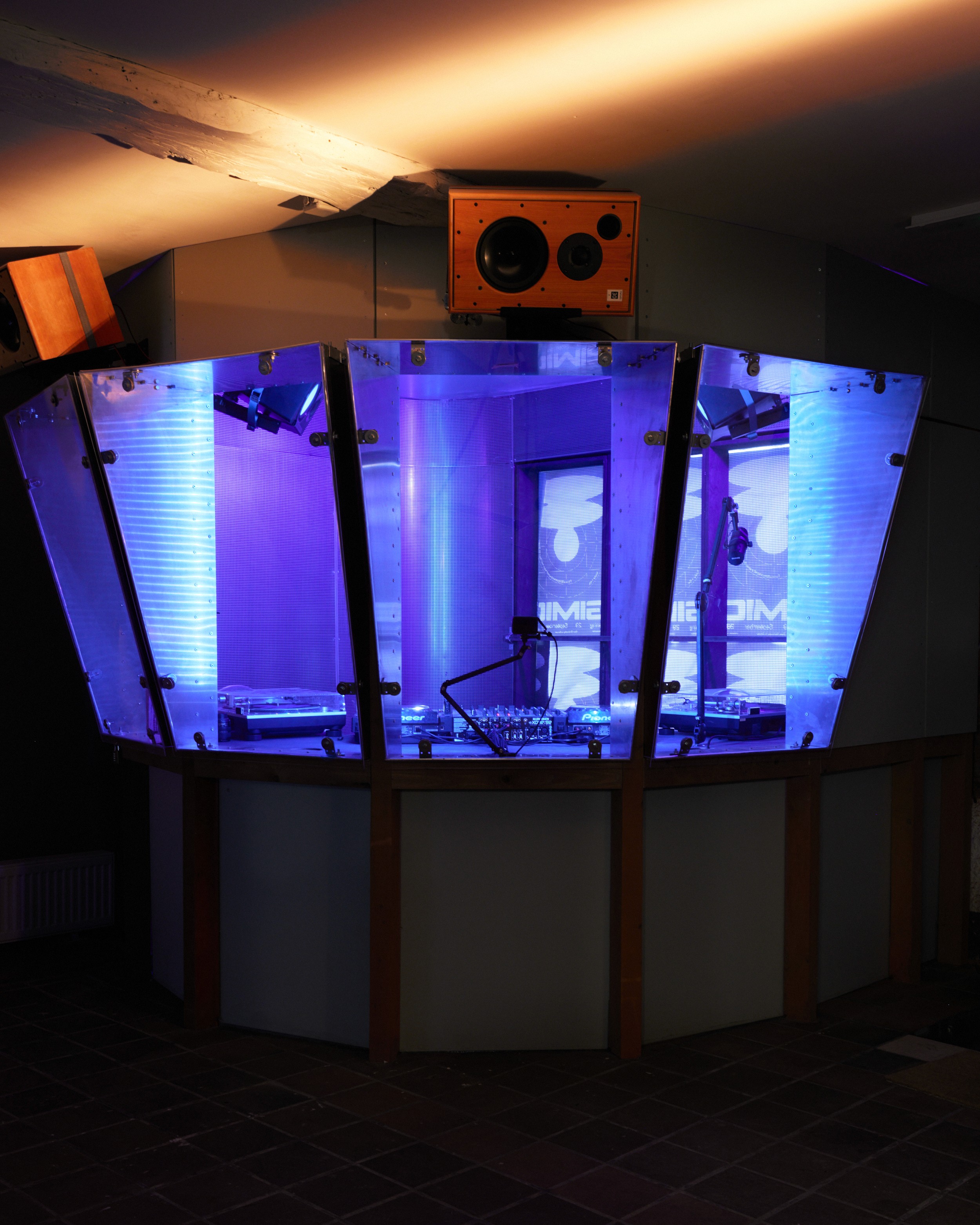 DJ Booth from the radio at the bar