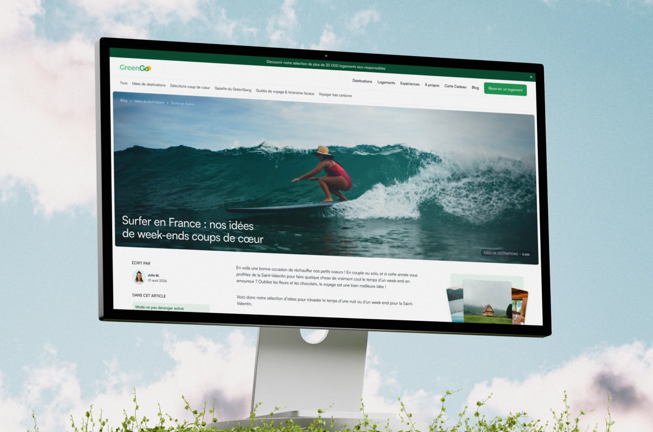 Page article du blog GreenGo dédiée aux destinations pour surfer en France