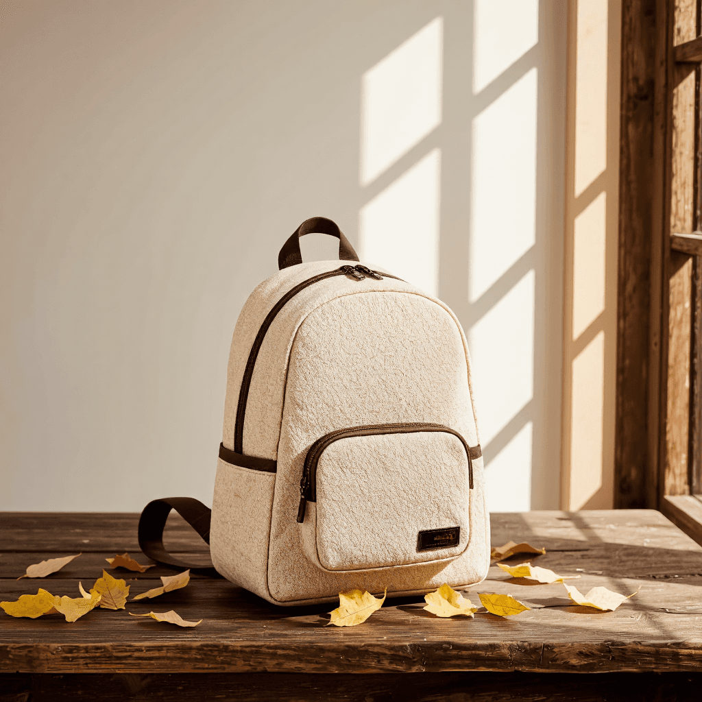 product photography of a small backpack