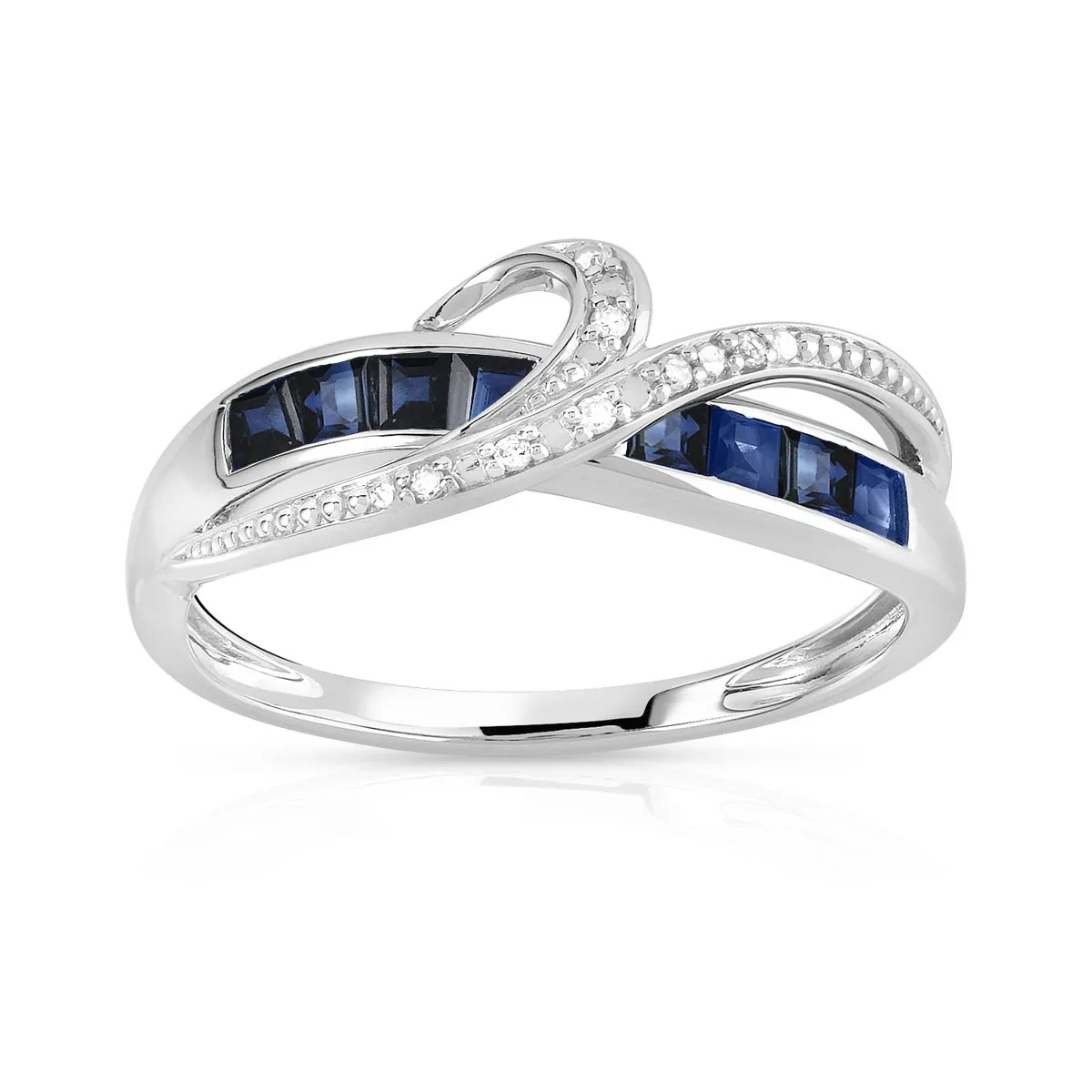 Bague en or blanc 375 sertie de diamants et saphirs
