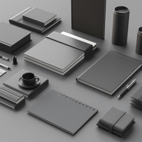 Diverse Print Produkte ausgelegt auf einer grauen Oberfläche.