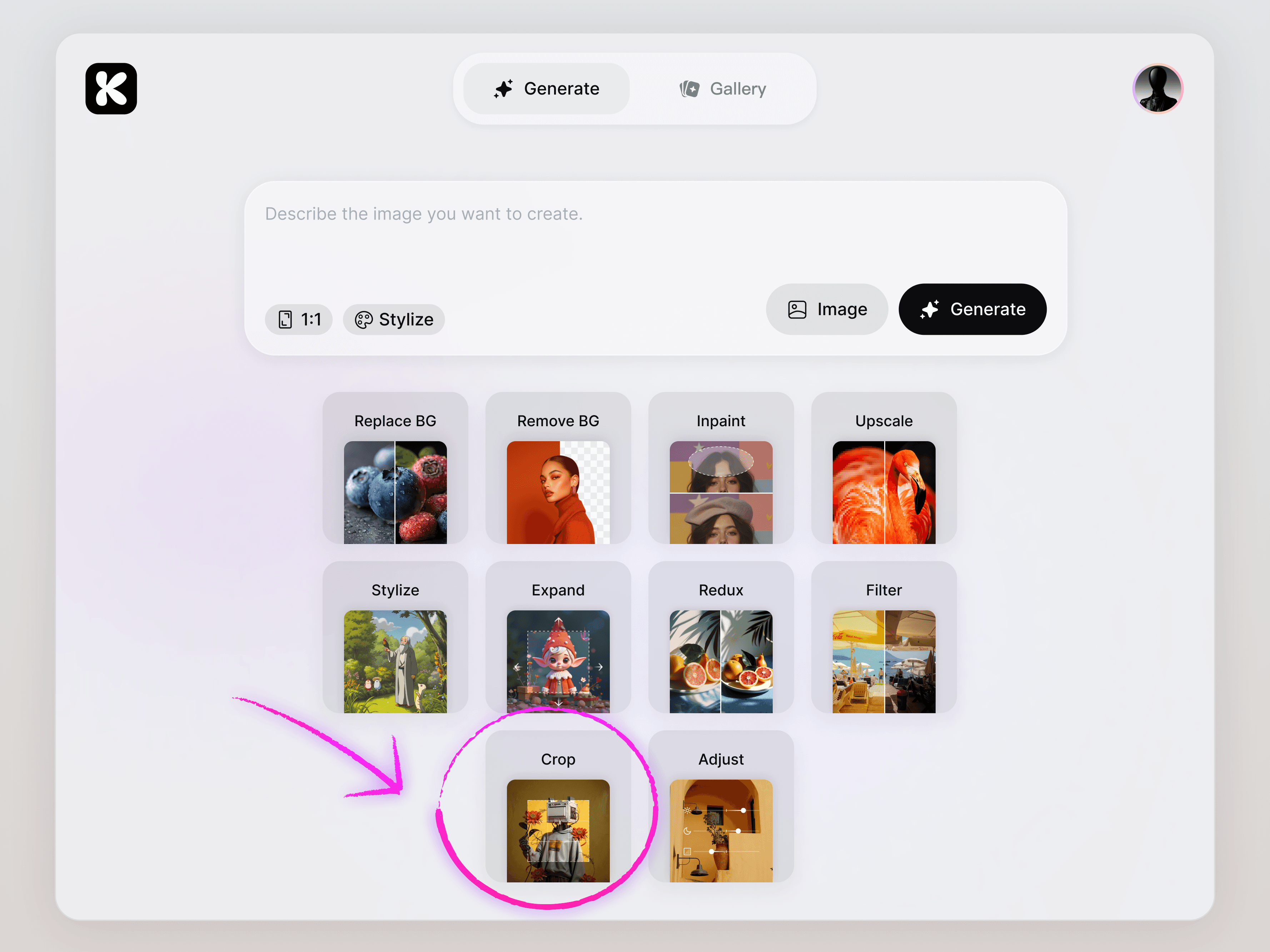 crop function on homepage