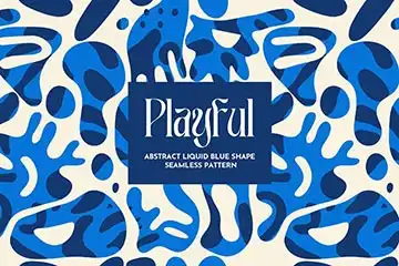 Playful abstract liquid seamless pattern, organic blue shapes background