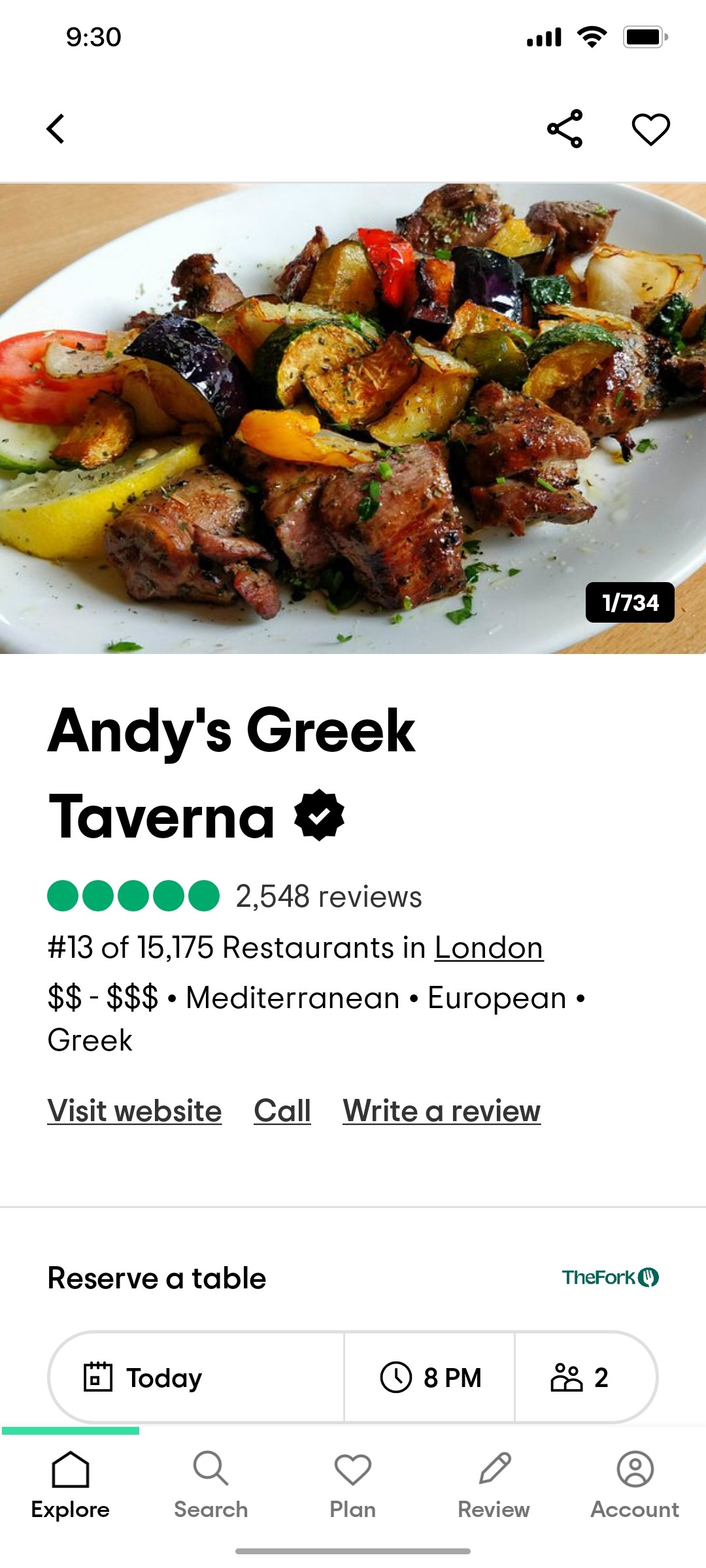 Tripadvisor Review a Table Page Screen