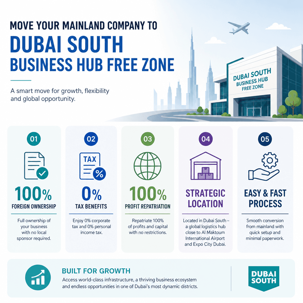 Infographic: Move Your Mainland Company to Dubai South Business Hub Free Zone