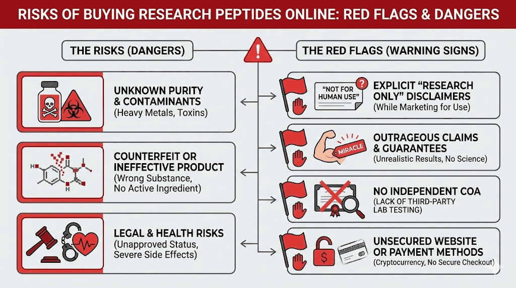 Research peptides online buying risks warning signs