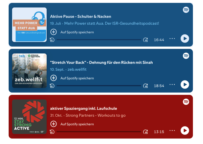 Screenshot von verschiedenen Folgen des Strong Partners Podcast