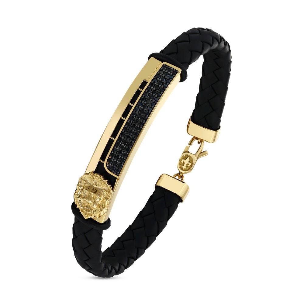 Assos Pırlanta 14 Ayar Altın Aslan Figürlü Siyah Erkek Bileklik