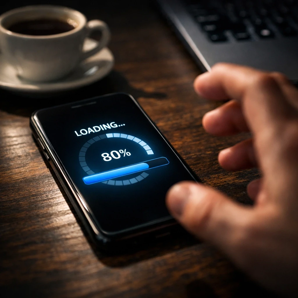 Smartphone with slow loading screen showing how page speed impacts conversion rates