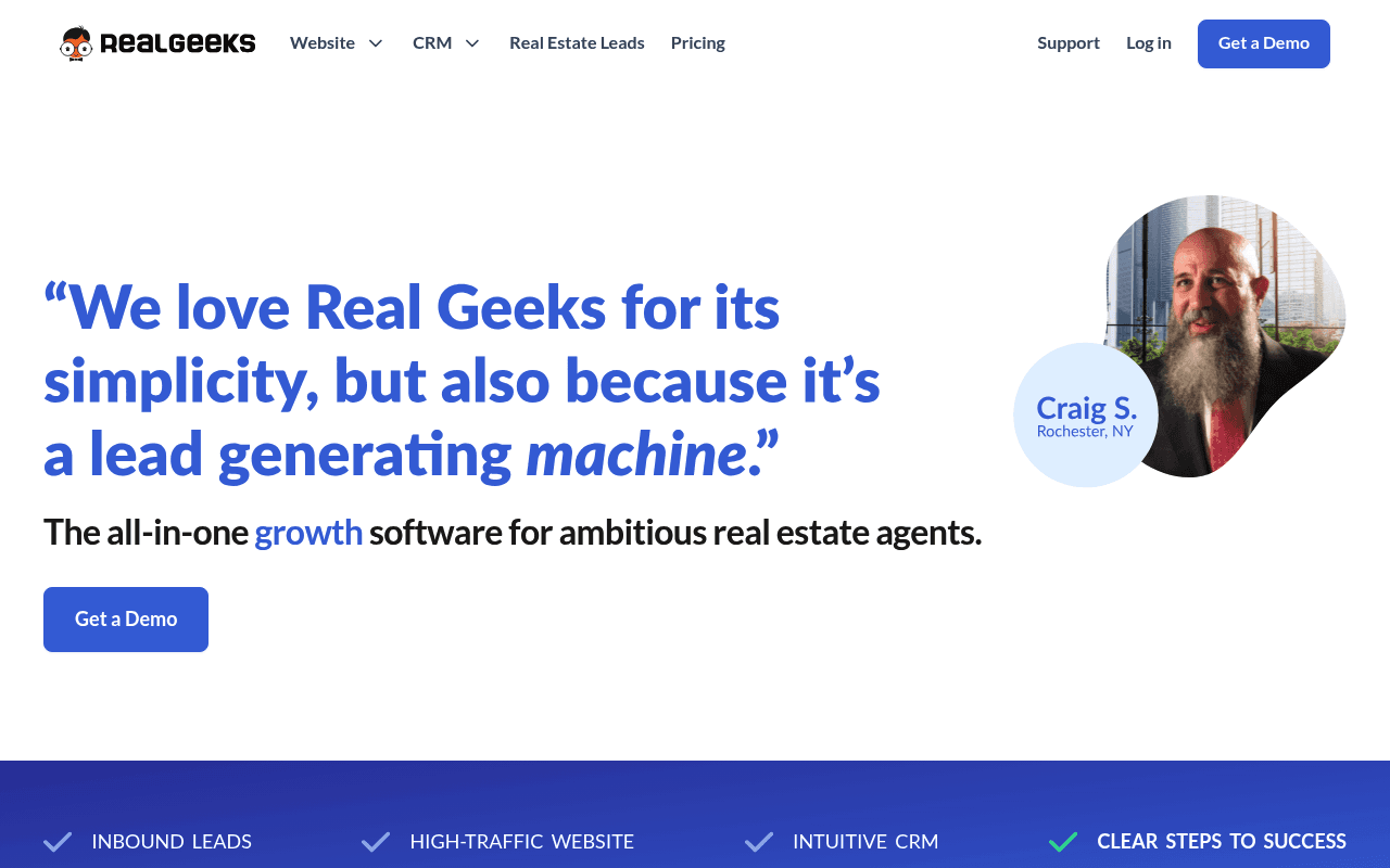 Real Geeks homepage screenshot