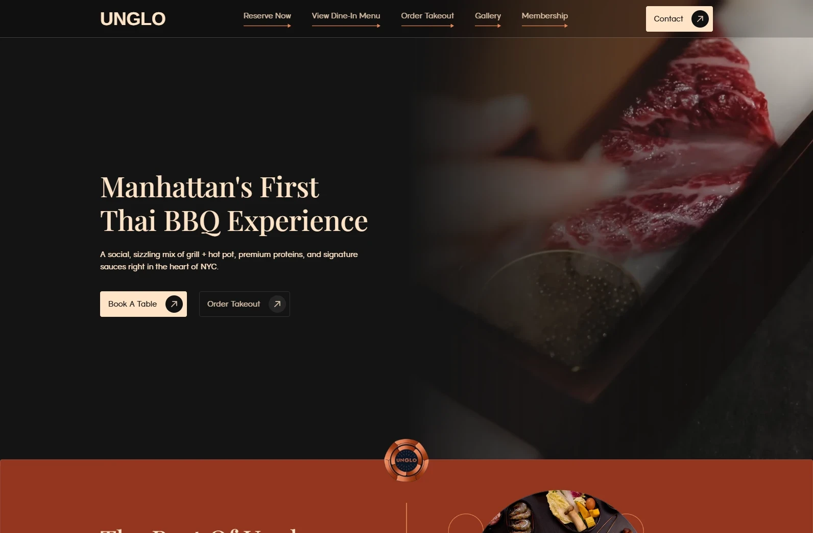 Unglo Thai BBQ website design preview – elegant restaurant web design by RJP.design Web Design Agency NYC showcasing Manhattan’s first Thai BBQ dining experience.