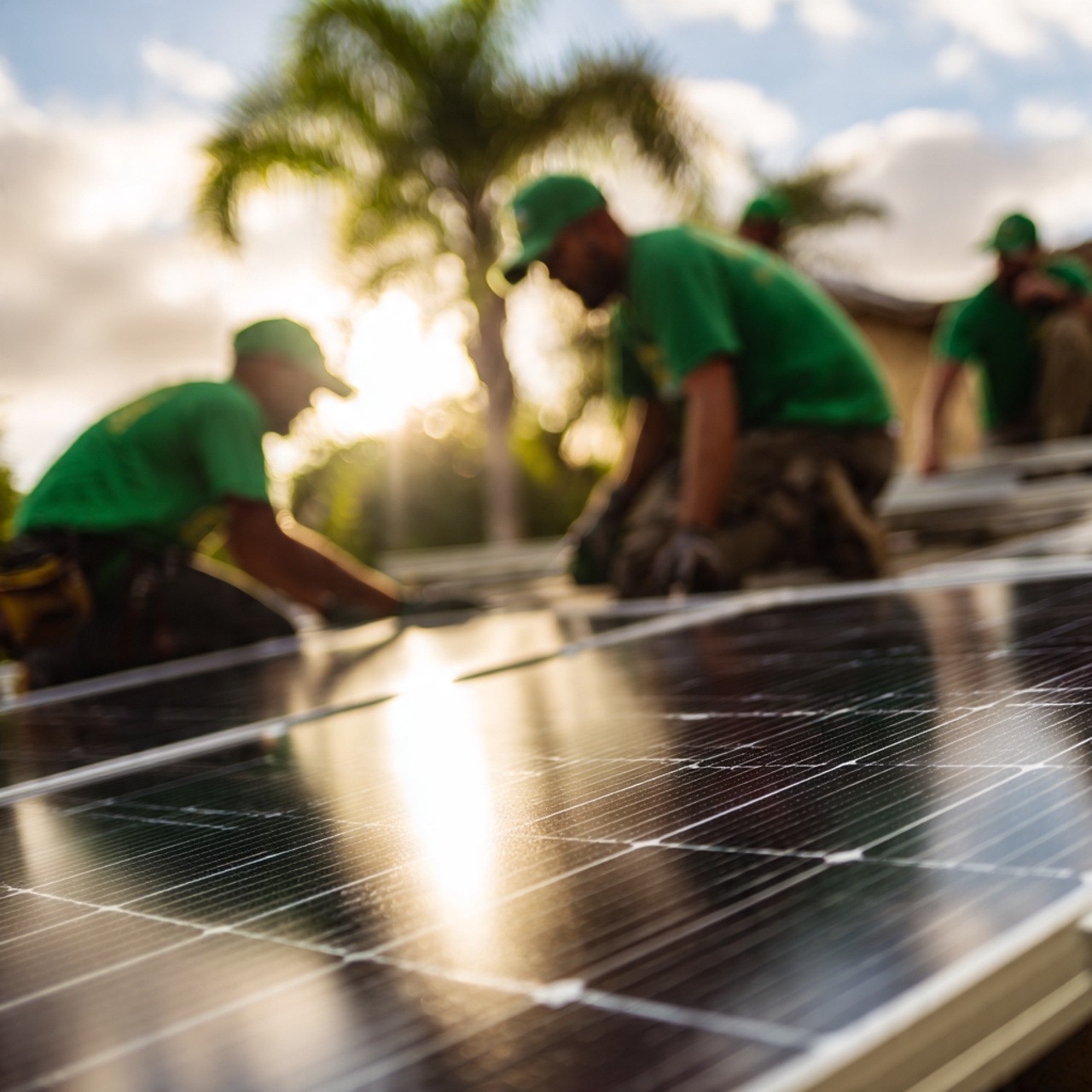 Workers installing solar panels Aruba