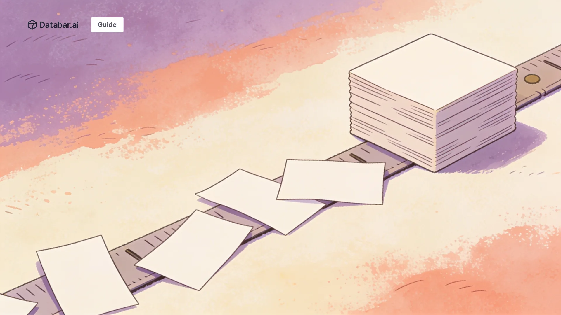 Illustration of loose paper slips drawn along a belt and stacking themselves into one neat pile — How to Automate GTM Research with Claude Code