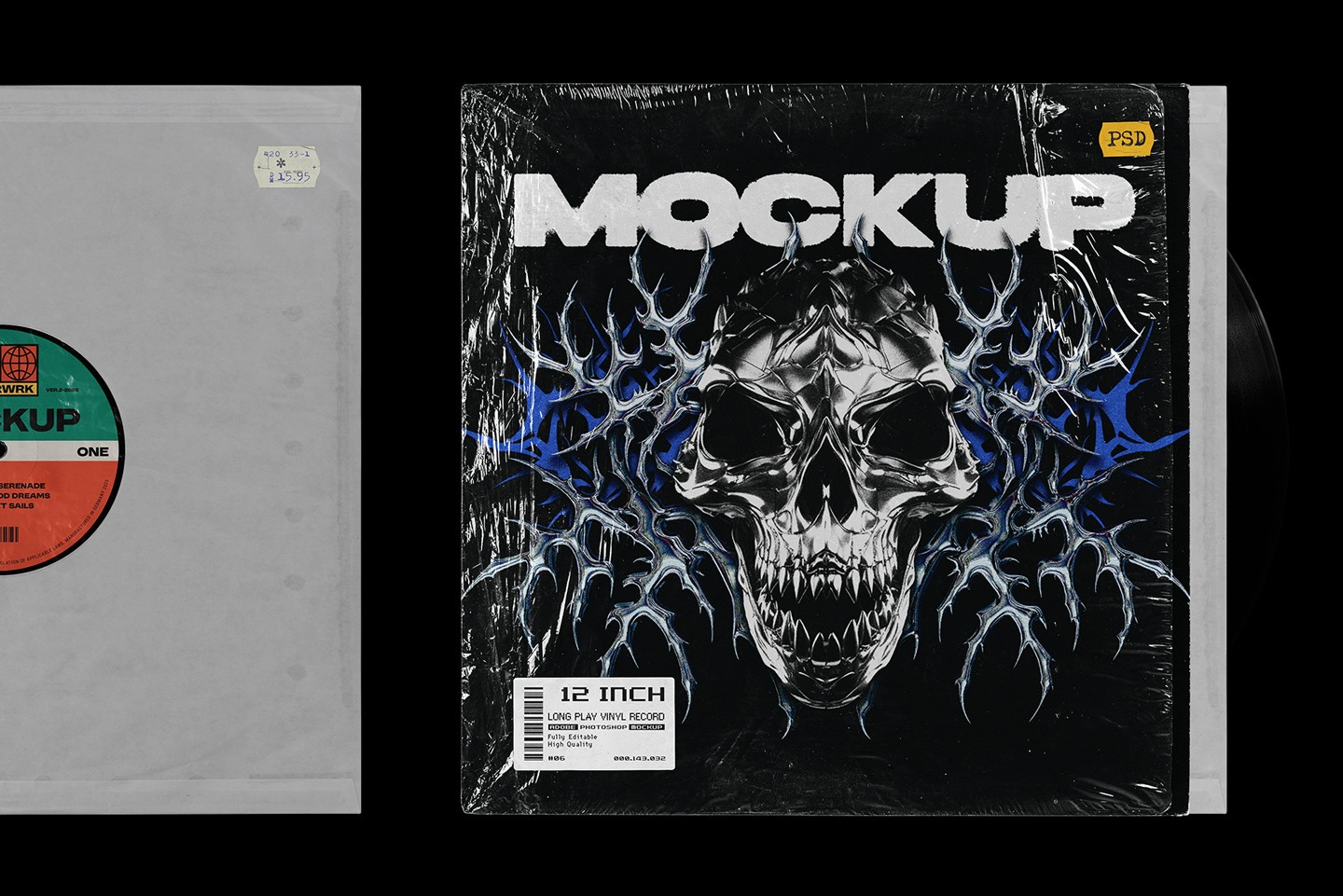 Vinyl record mockup inner sleeve with editable cover and visible vinyl record