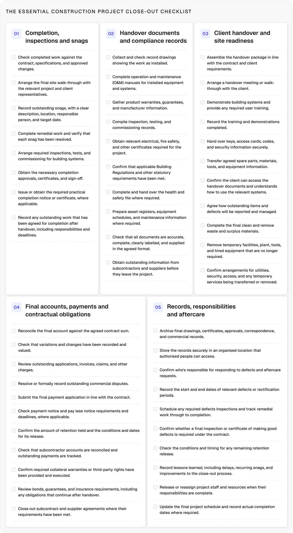 Essential close out checklist