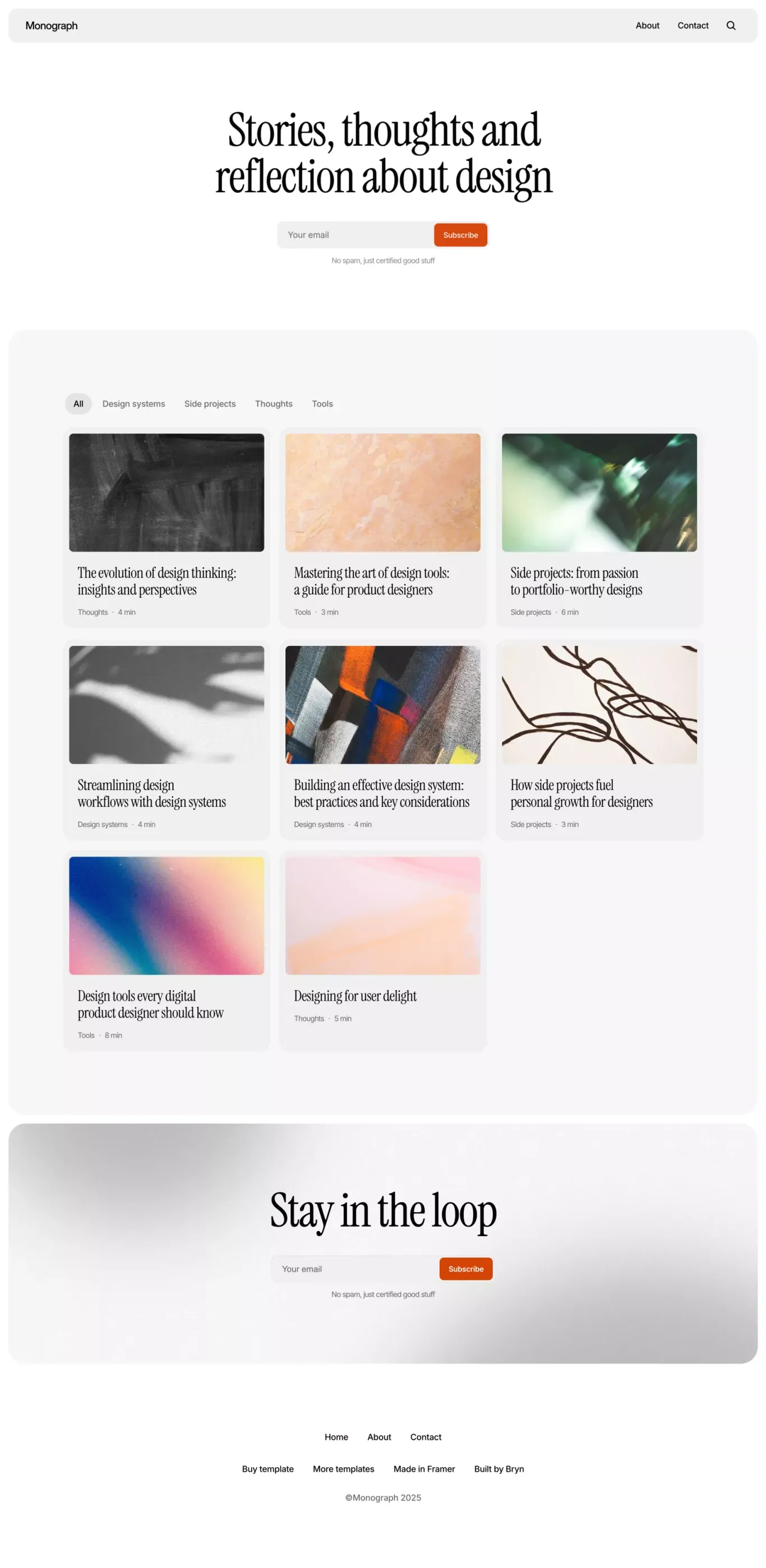 Monograph - Blog Template for Framer portfolio page screenshot showcasing Design design