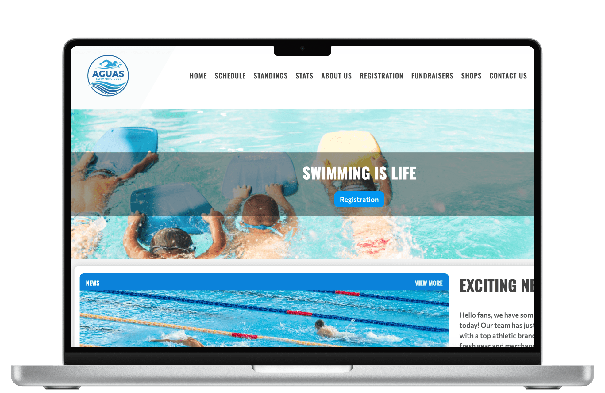 Swim Club Website Screenshots