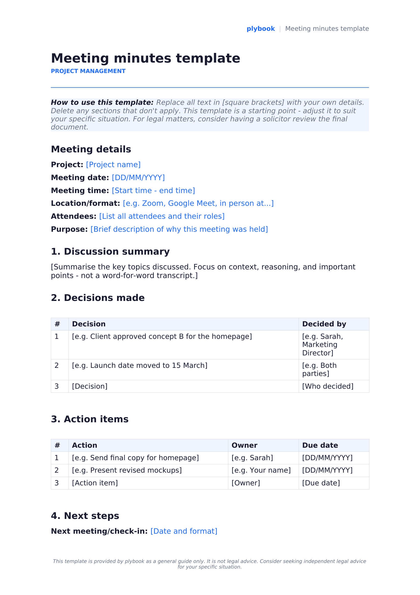 Meeting minutes template