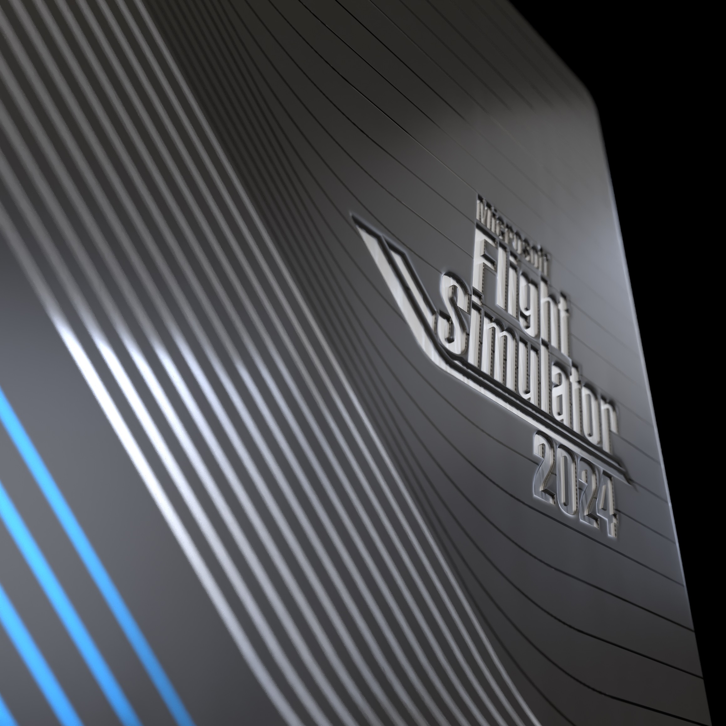 Closeup of Microsoft Flight Simulator 2024 logo on steelcase edition