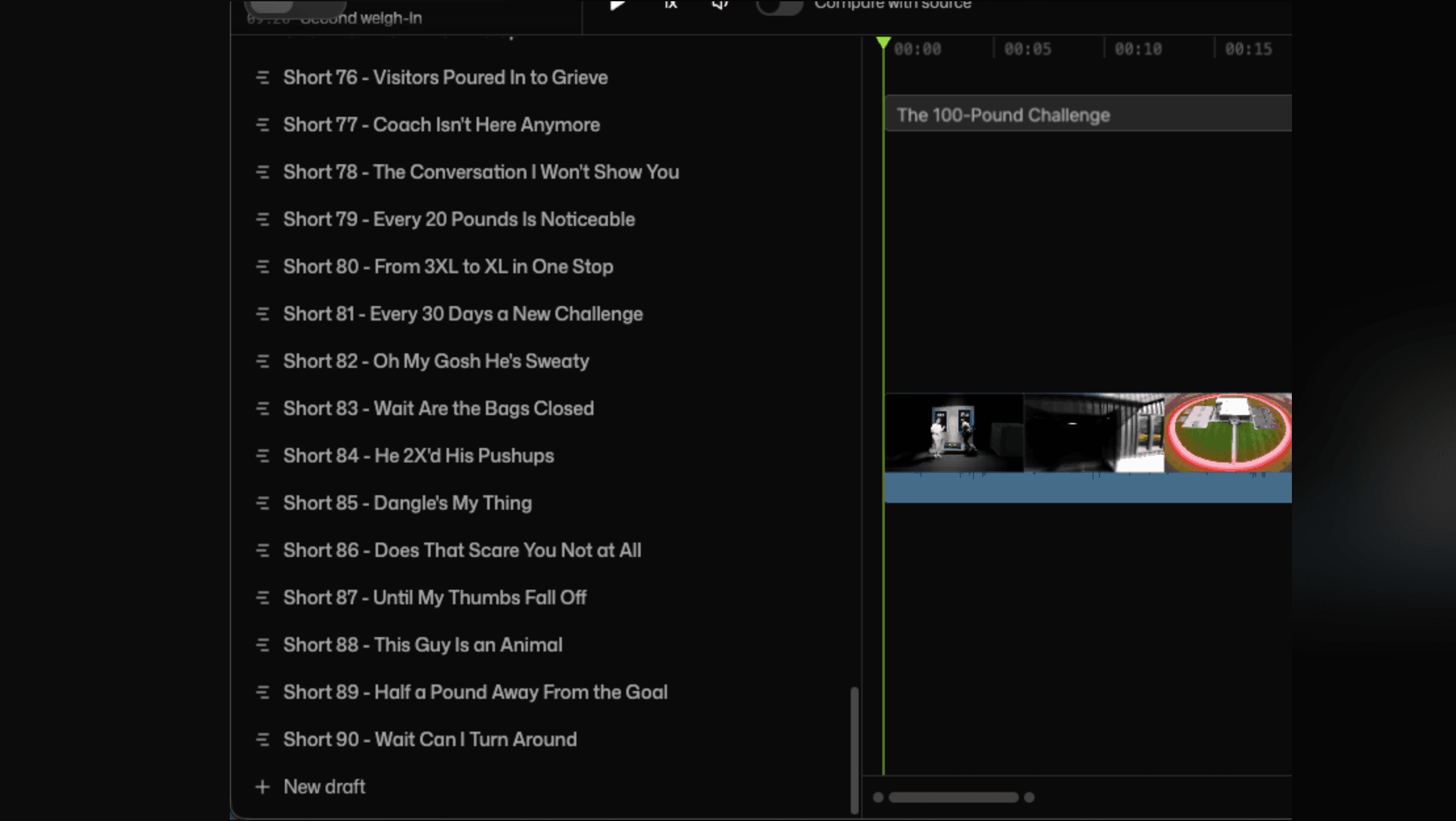 List of auto generated video timeline drafts