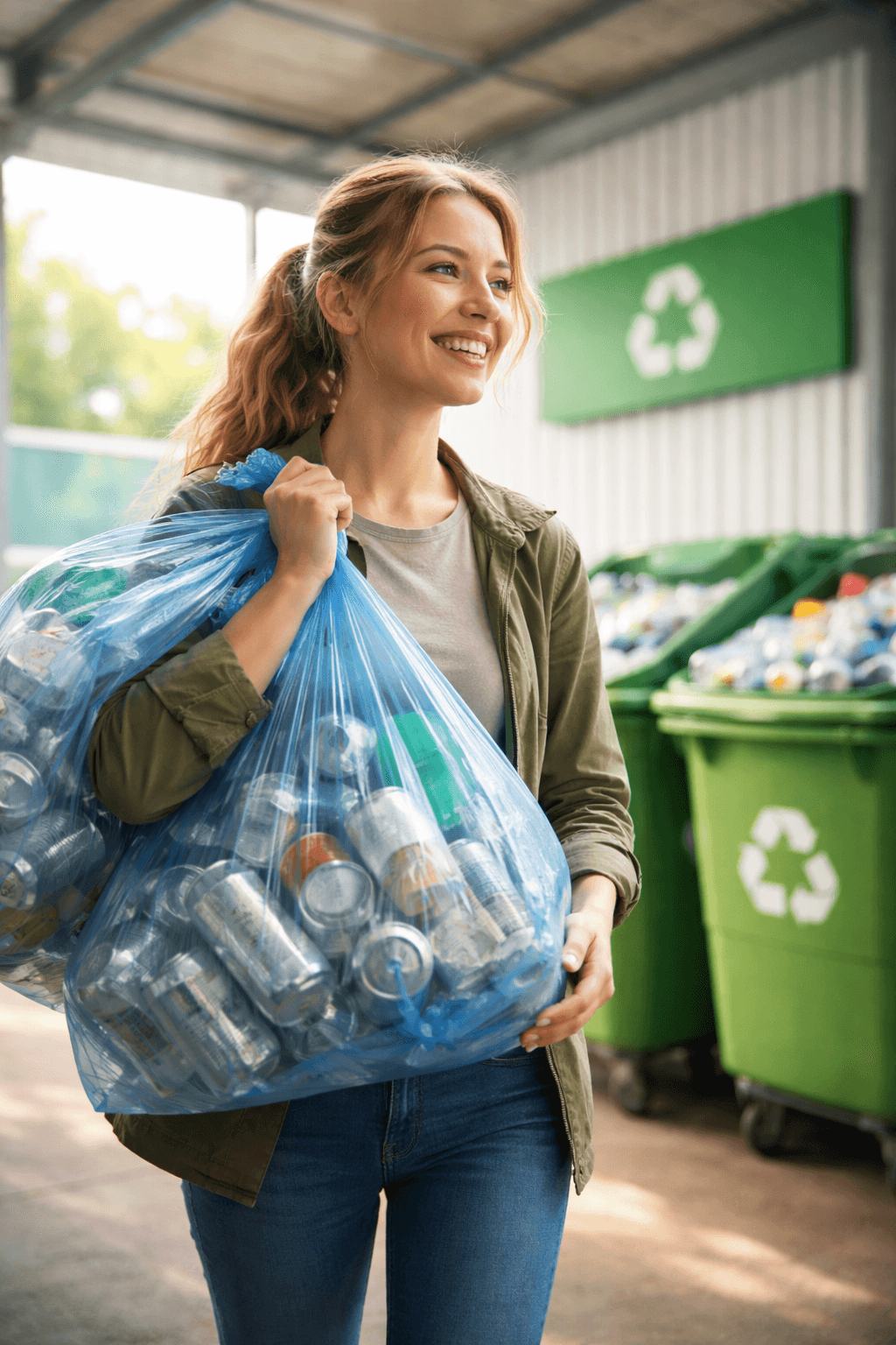 Person recycling bottles