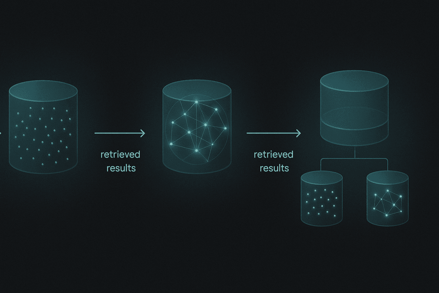 Side-by-side diagram comparing vector, graph and hybrid memory architectures for AI copilots
