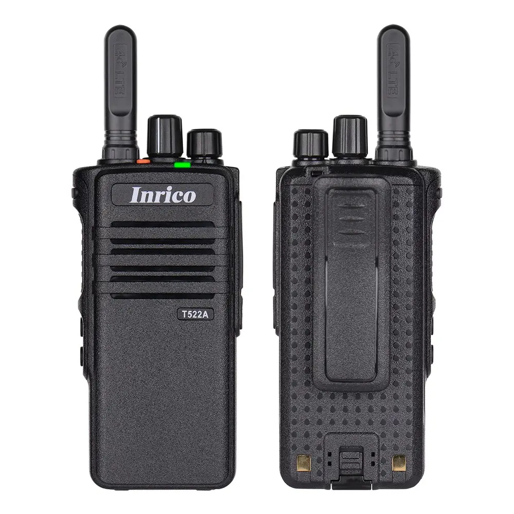 Inrico T522A screen-free push-to-talk radio, front and back