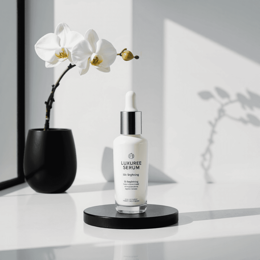 product photography of a bottle of skin brightening serum