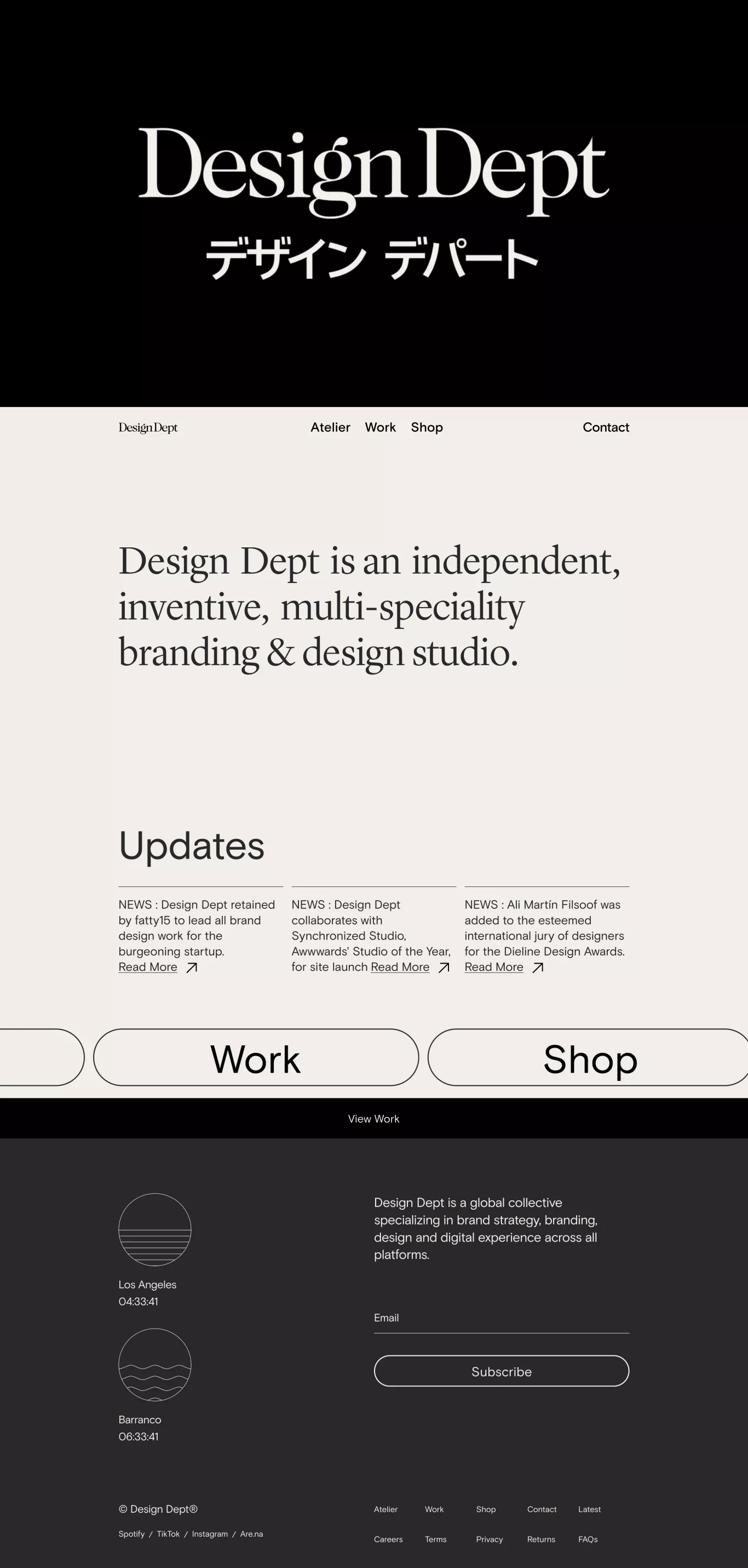 Design Dept portfolio page screenshot showcasing Design design