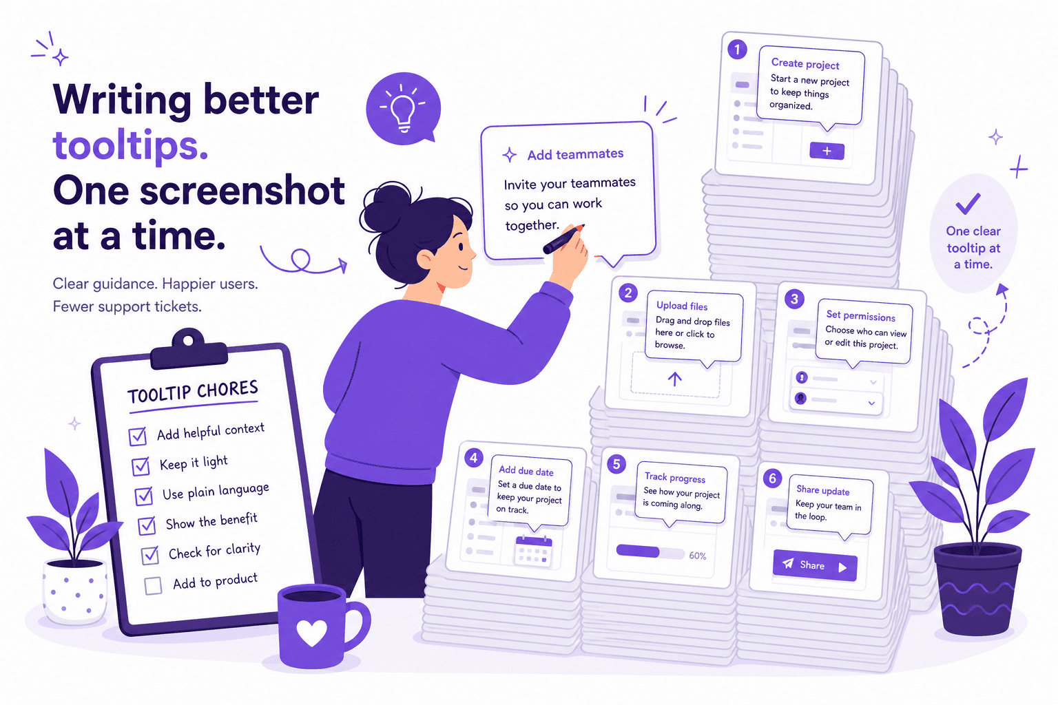 Screenshot tour with heavy manual copy and tooltip writing