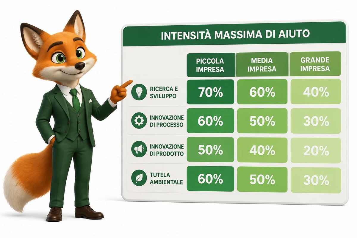 Intensità di aiuto per dimensione aziendale
