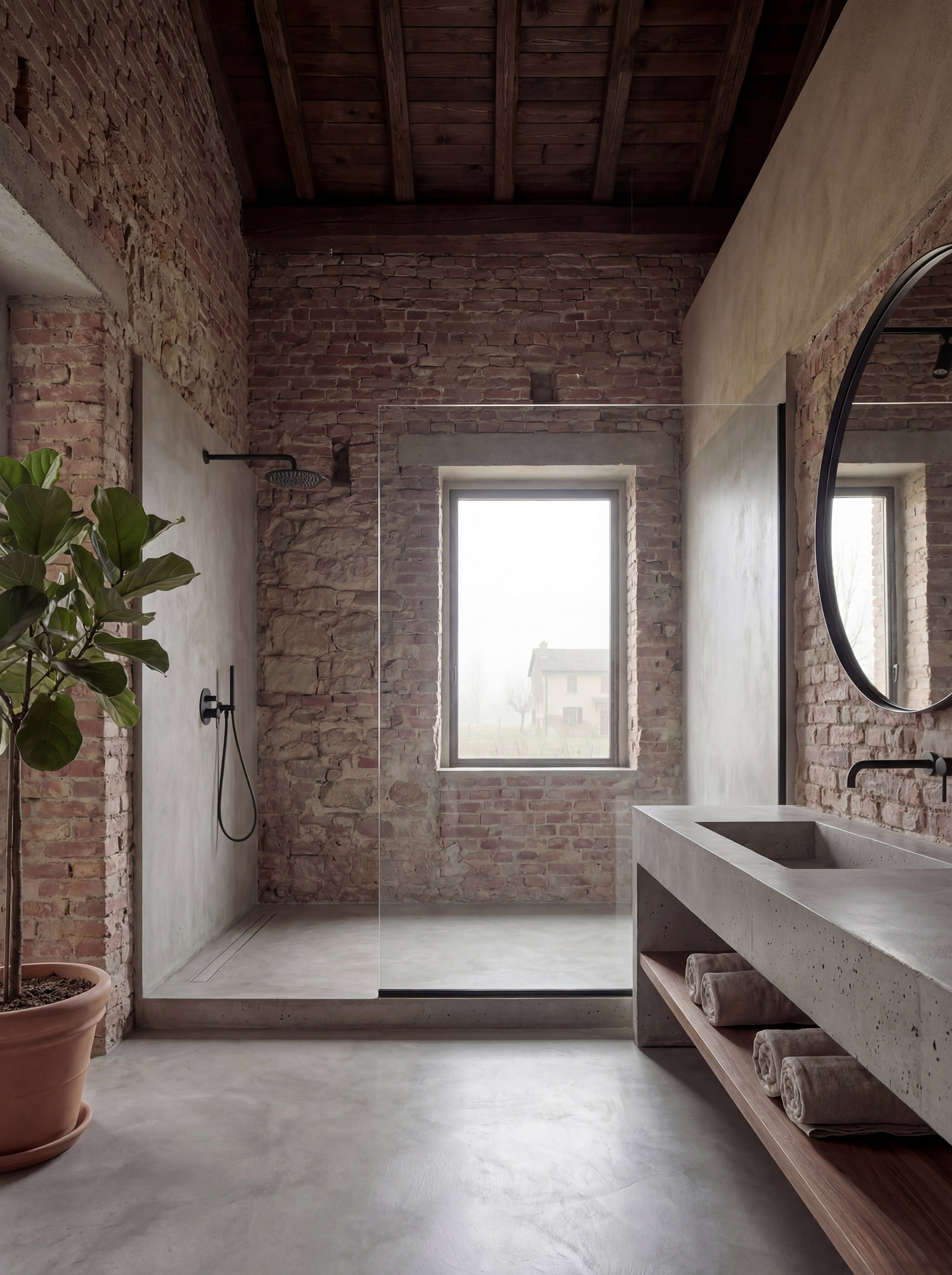 Small workshop with a metal table in the middle