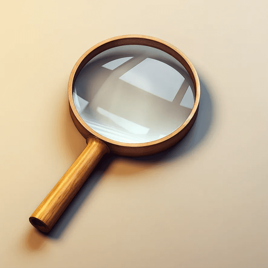 wooden magnifying glass on beige background