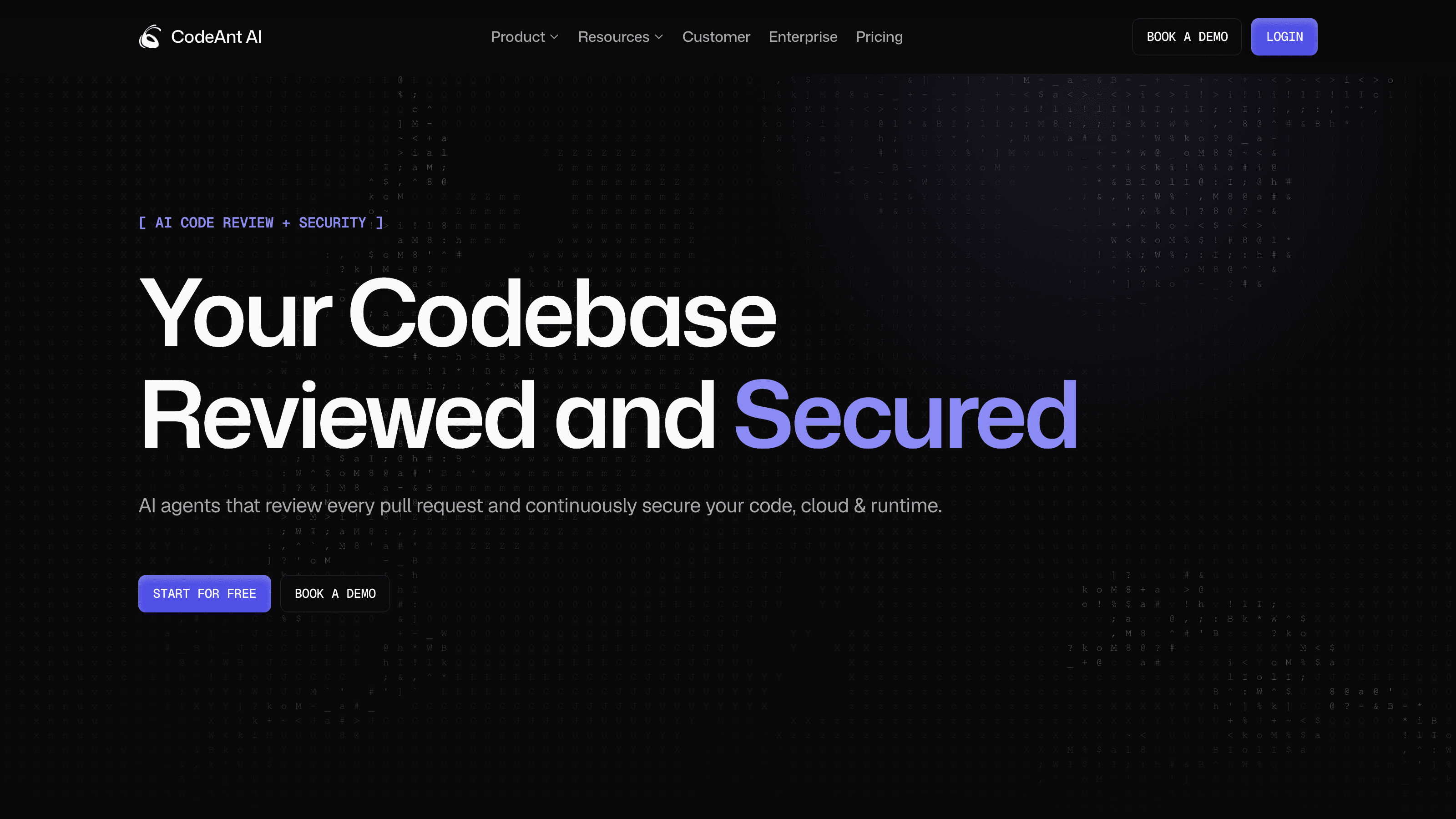 CodeAnt AI homepage for AI code review, code security, and application pentesting