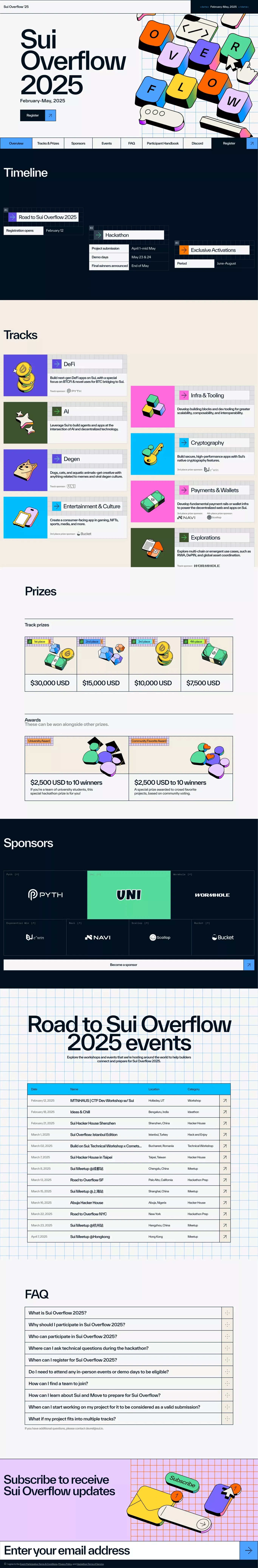 Sui Overflow 2025 Hackathon other page screenshot showcasing Event and NFT / Crypto / Web3 design