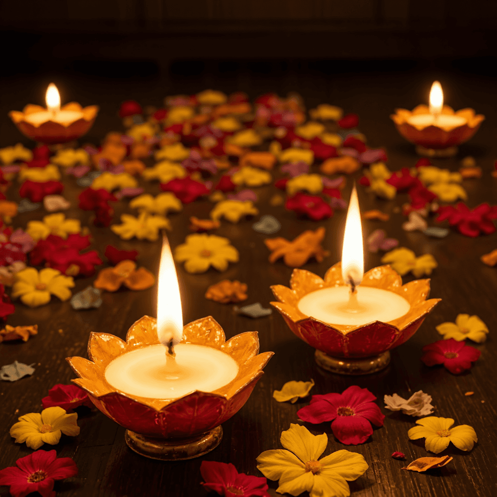 product photography of decorative LED candles on floral bases
