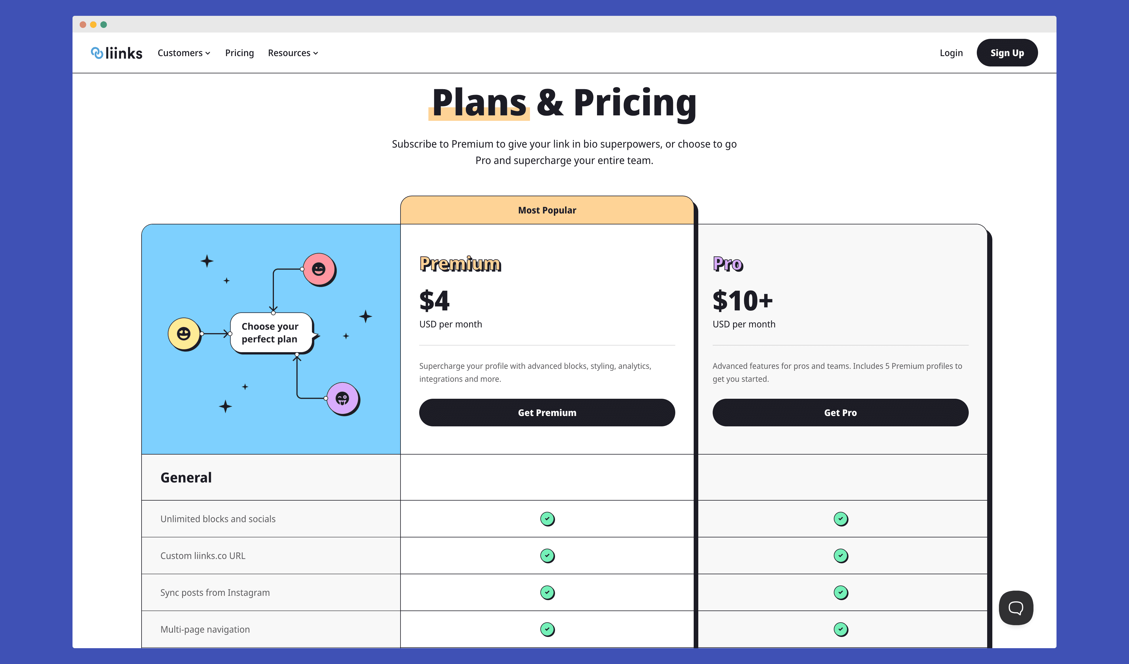 A screenshot of Liinks current pricing