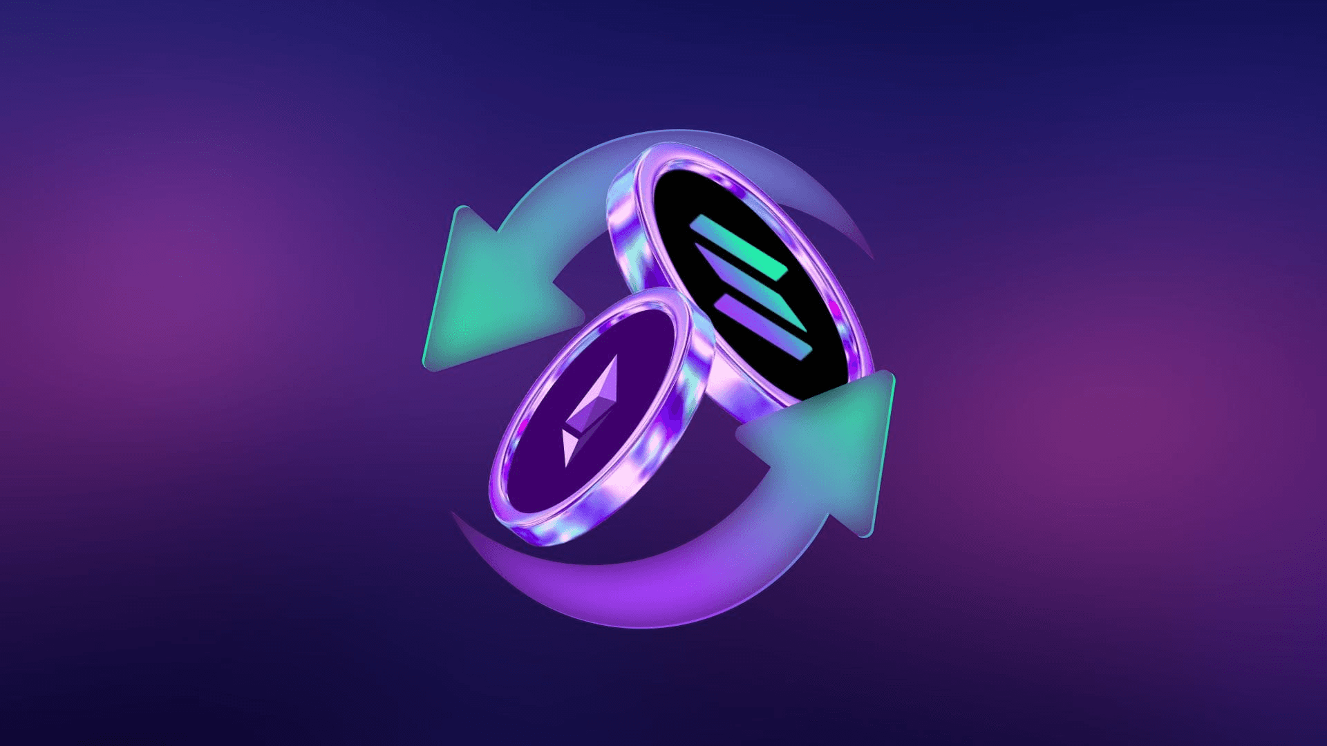 Solana and Ethereum coins with arrows - Solana Tokenomics 