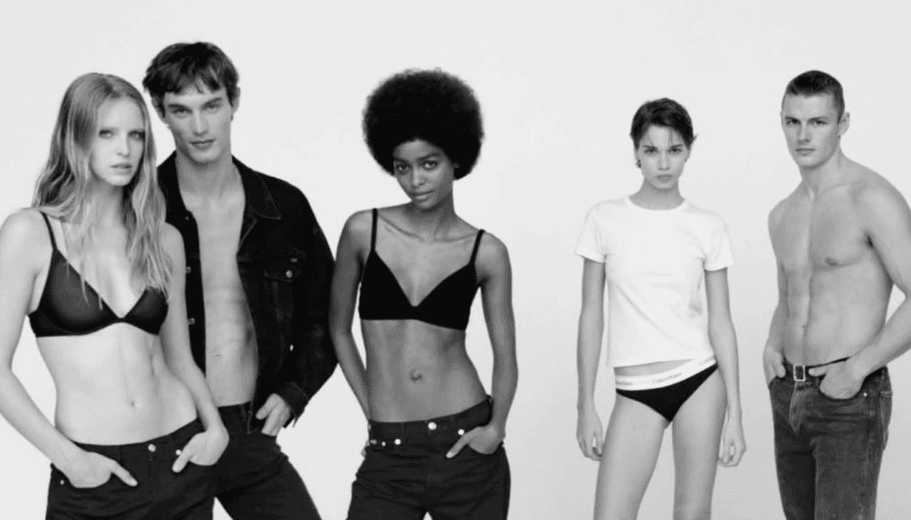 Calvin Klein underwear displayed on real people instead of professional models, showcasing authentic fit and style on everyday bodies.