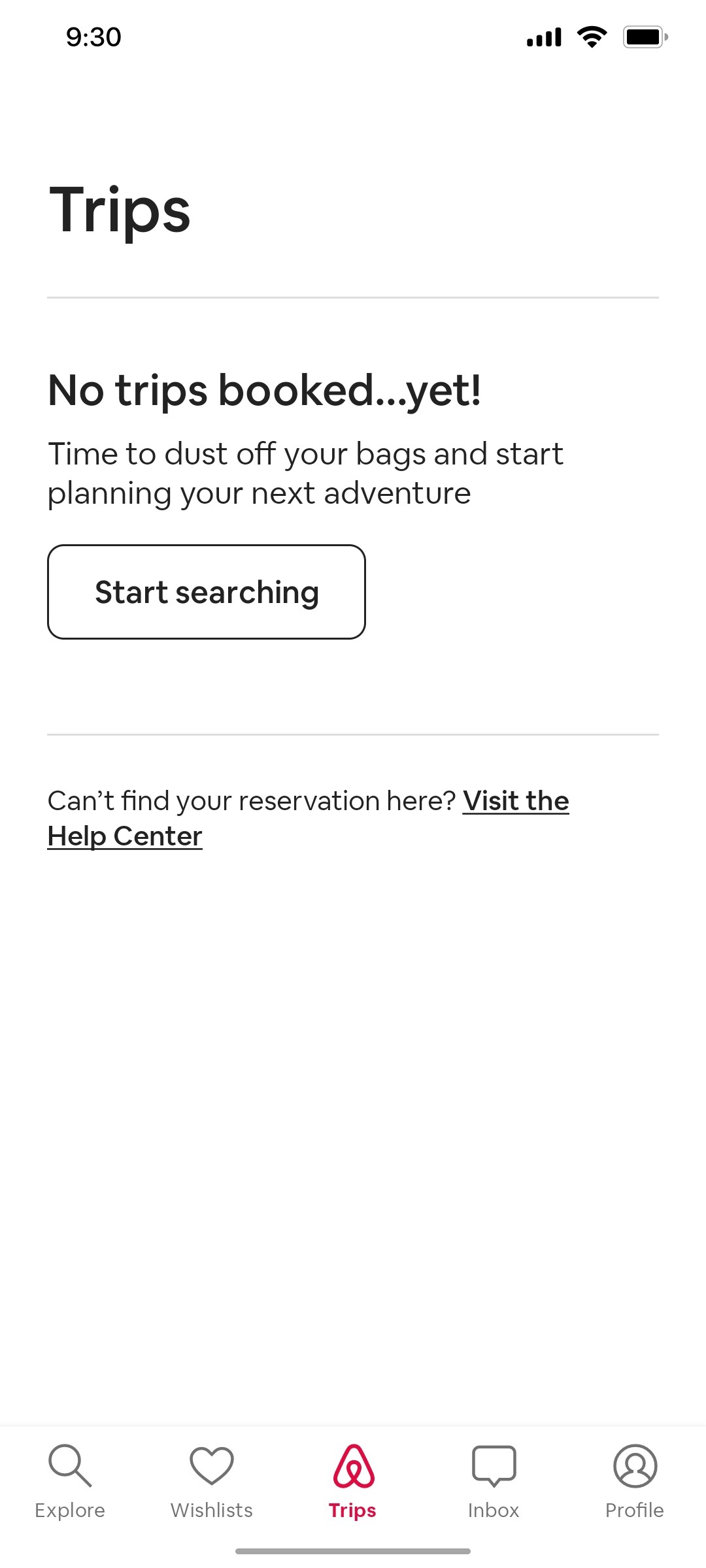 Airbnb My Trips Screen