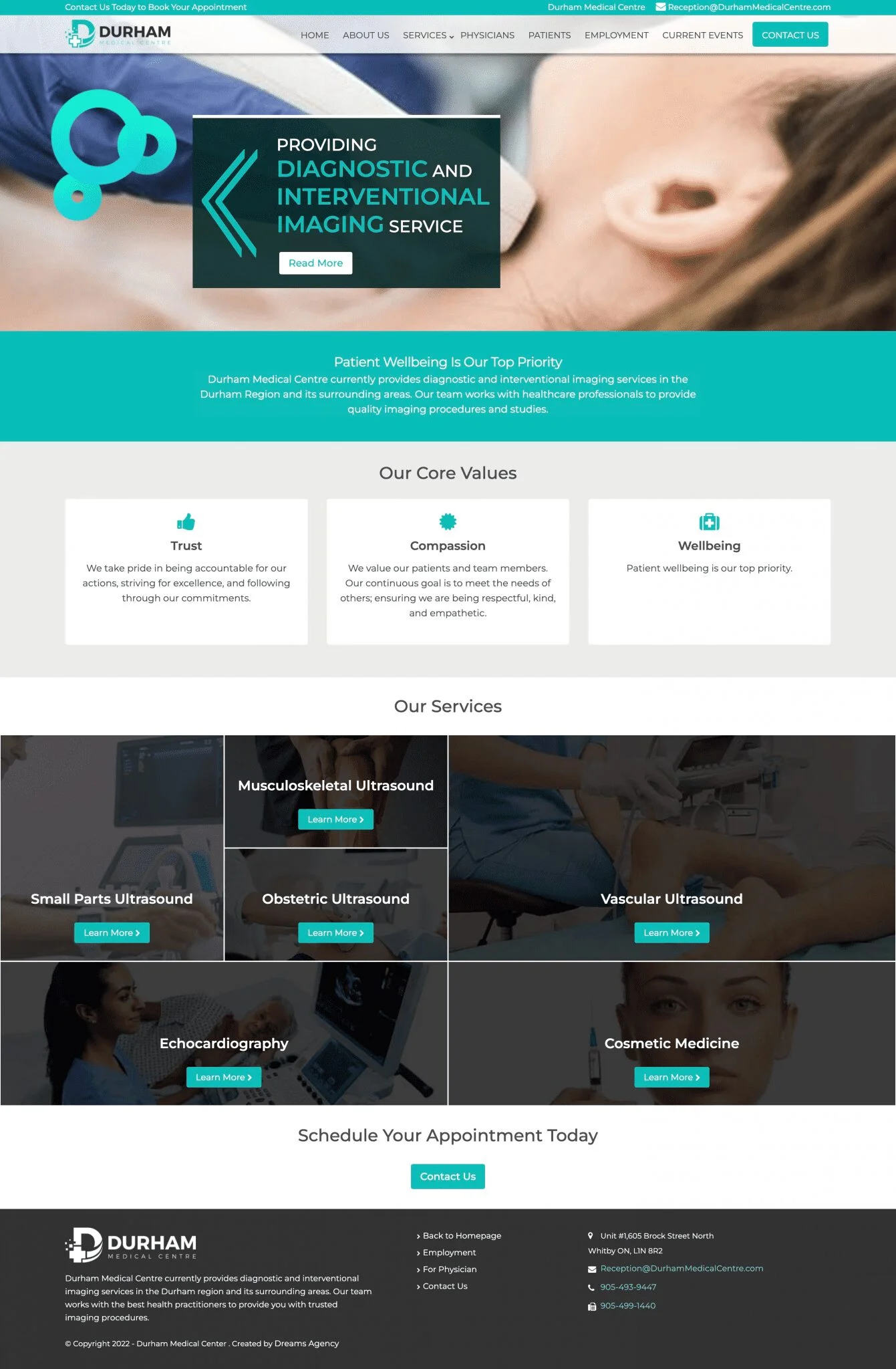 Home Page For Durham Medical Centre website developed & designed by Dreams Agency Mississauga, Ontario