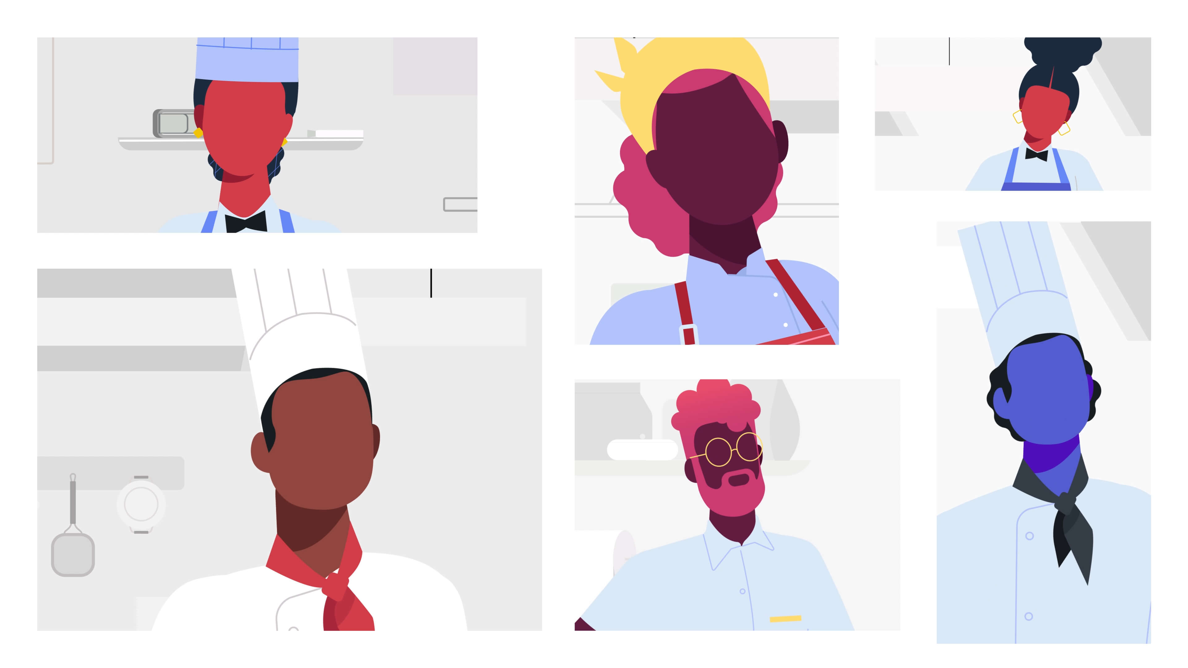 simplified 2D illustrations of people in hospitality industry